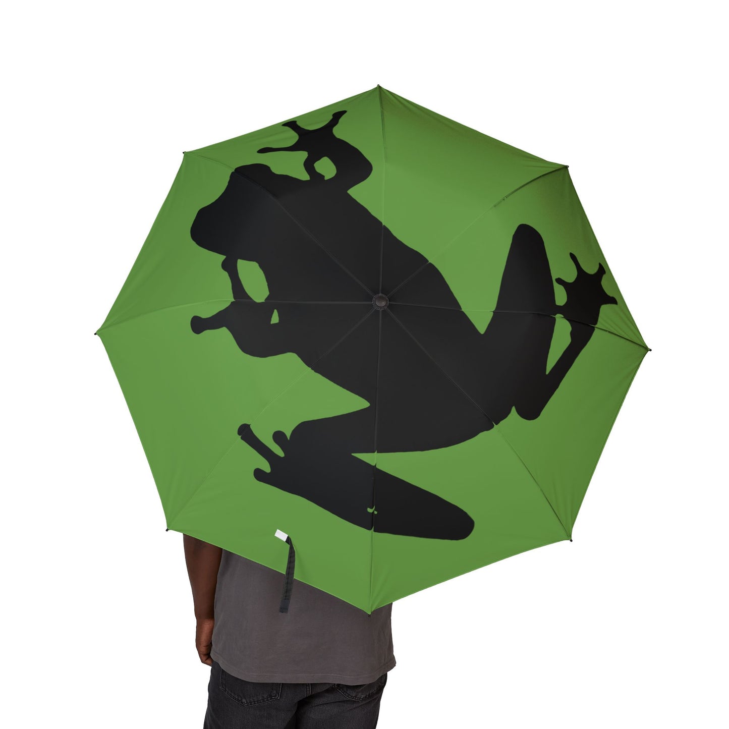 Frog Silhouette Foldable Umbrella — Compact Rain Umbrella with Bold Green Design