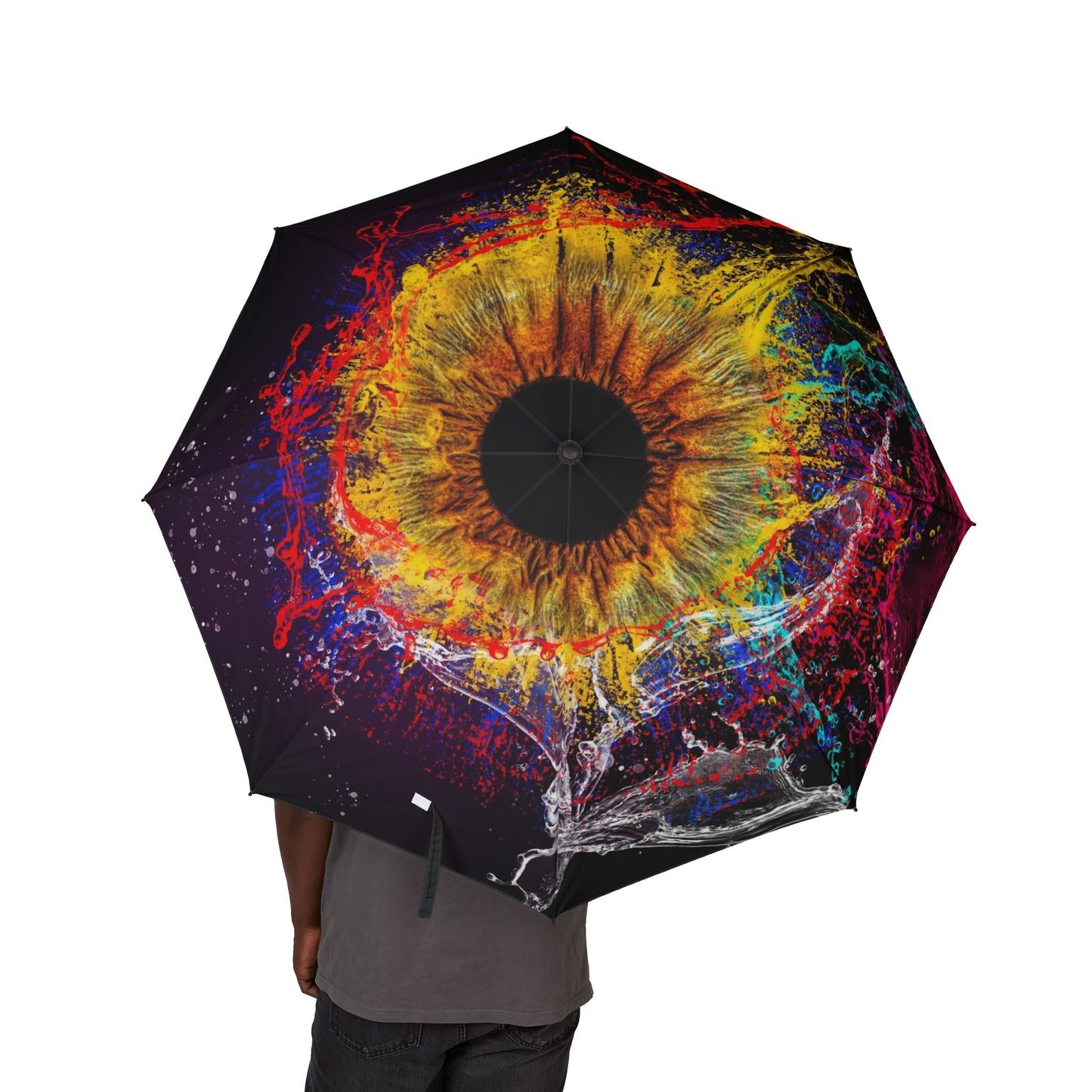 Foldable Umbrella — Colorful Eye Splash Print, Semi-Automatic Compact Rain Umbrella