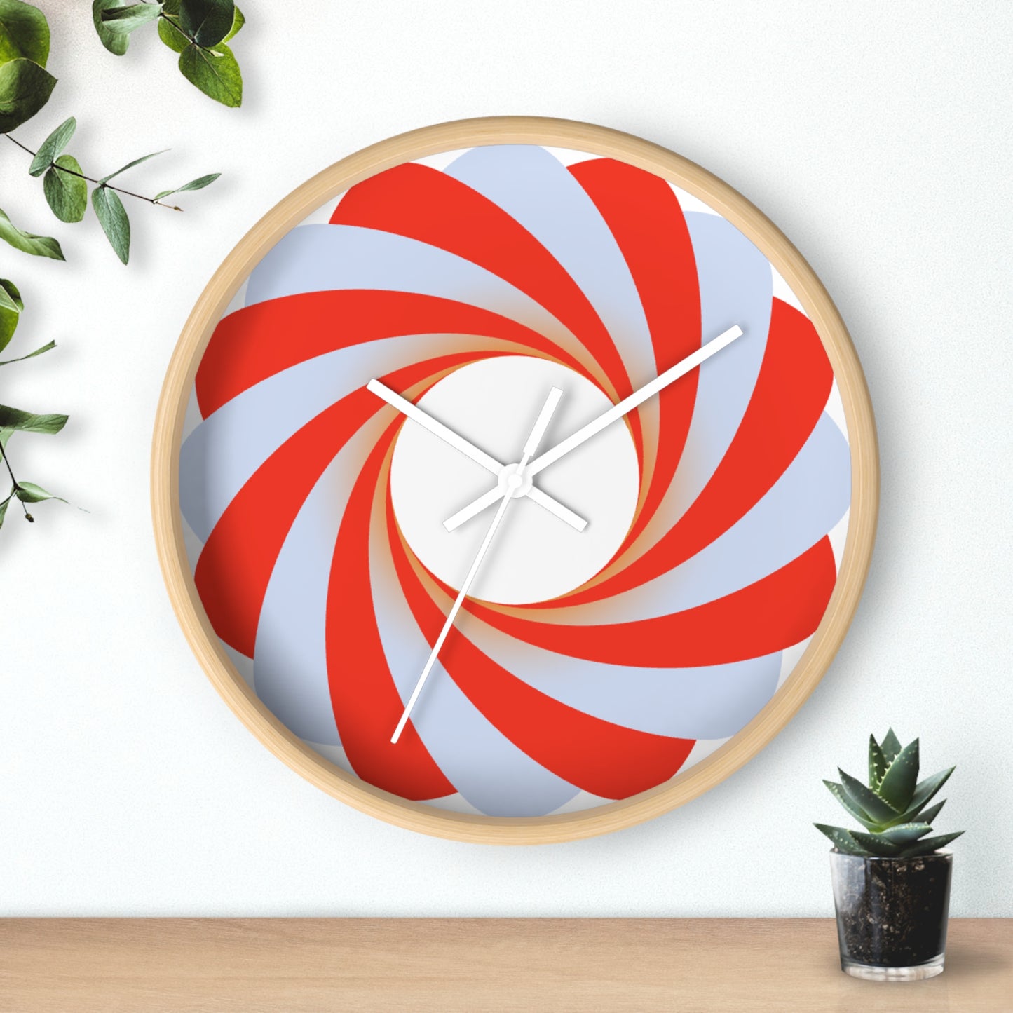 Swirl Peppermint Wall Clock — Retro Red & White Candy Spiral Timepiece