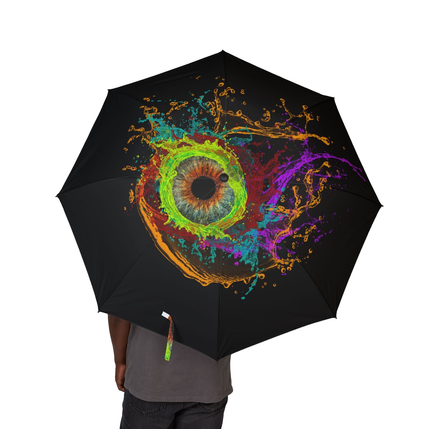 Foldable Umbrella - Neon Splash Eye Design | Compact Semi-Automatic Rain Umbrella
