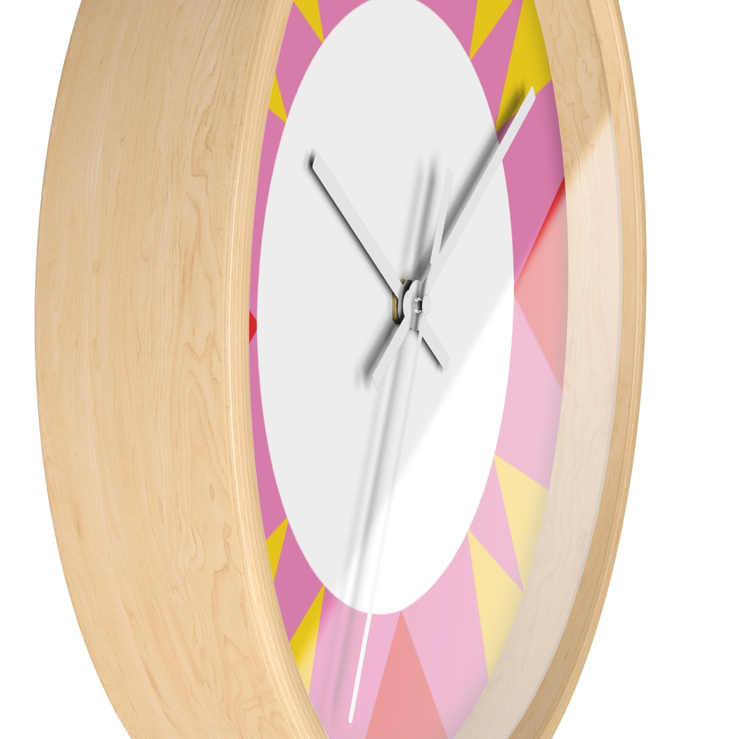 Colorburst Geometric Wall Clock — Bright Pink, Red & Yellow Sunburst Design
