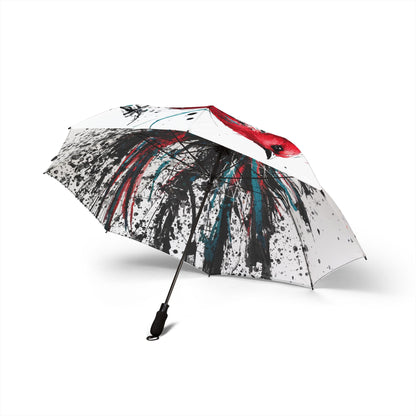Foldable Umbrella — Red Splash Bird Art Pattern