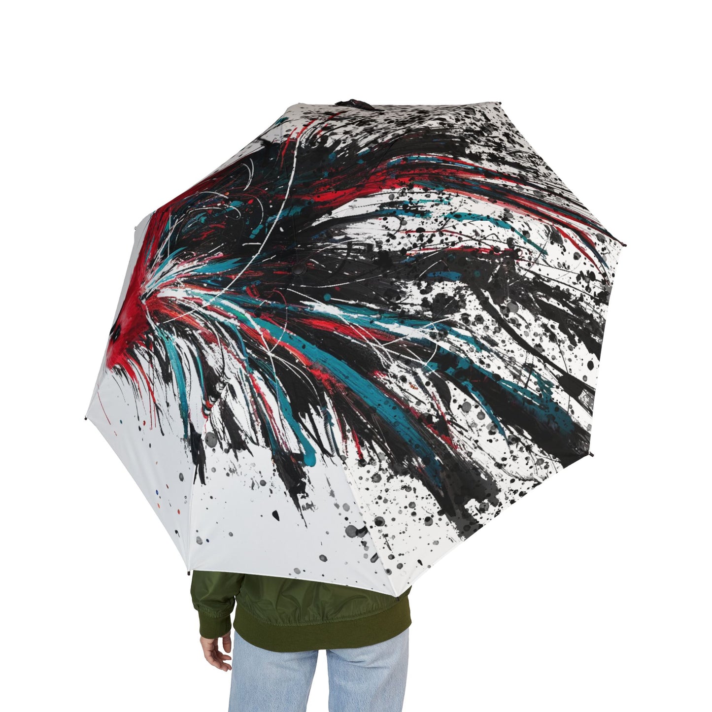 Foldable Umbrella — Red Splash Bird Art Pattern