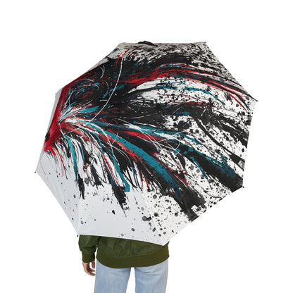Foldable Umbrella — Red Splash Bird Art Pattern
