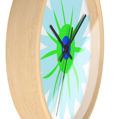 Floral Burst Wall Clock — Blue & Green Modern Flower Design