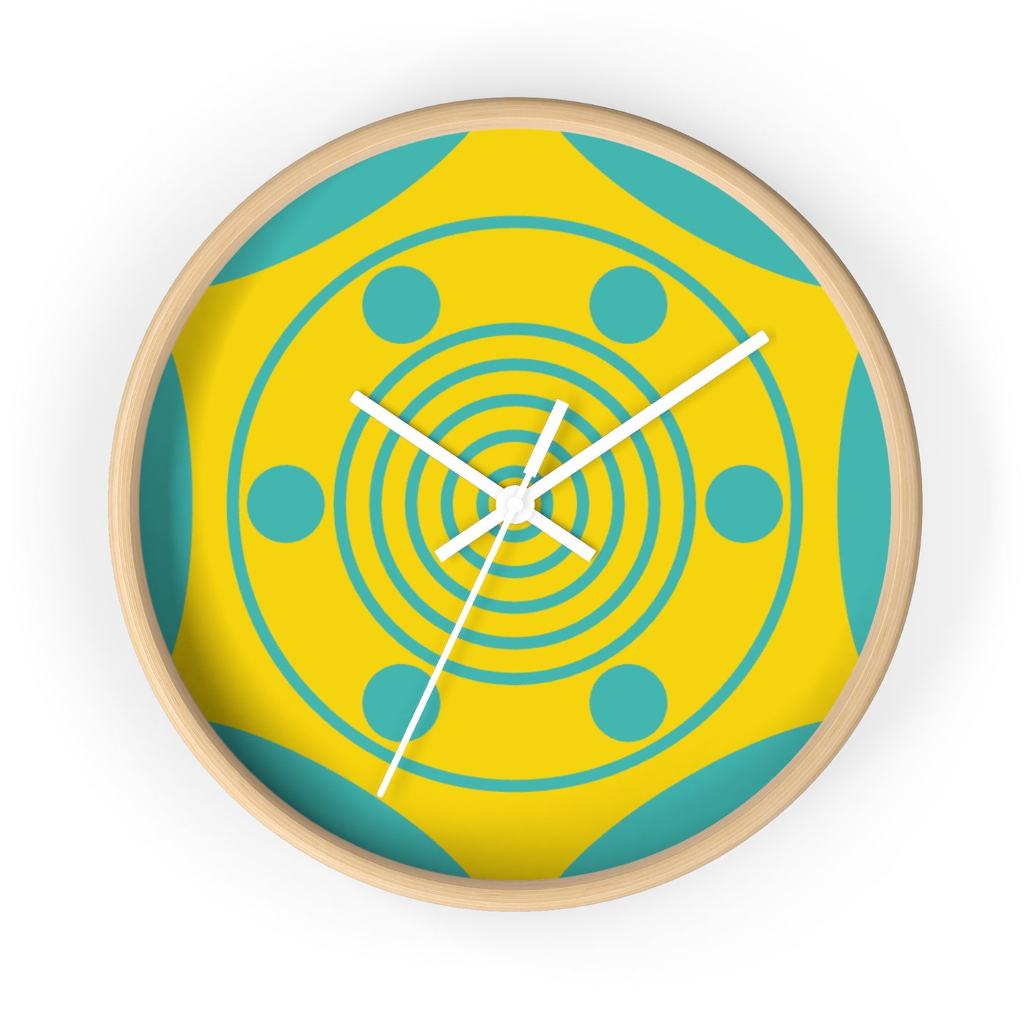 Retro Sunburst Wall Clock — Modern Geometric Yellow & Teal Home Decor