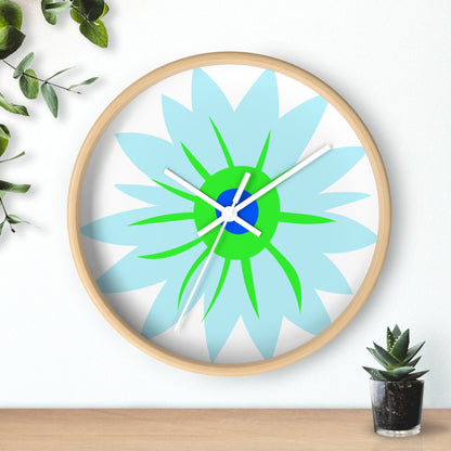 Floral Burst Wall Clock — Blue & Green Modern Flower Design