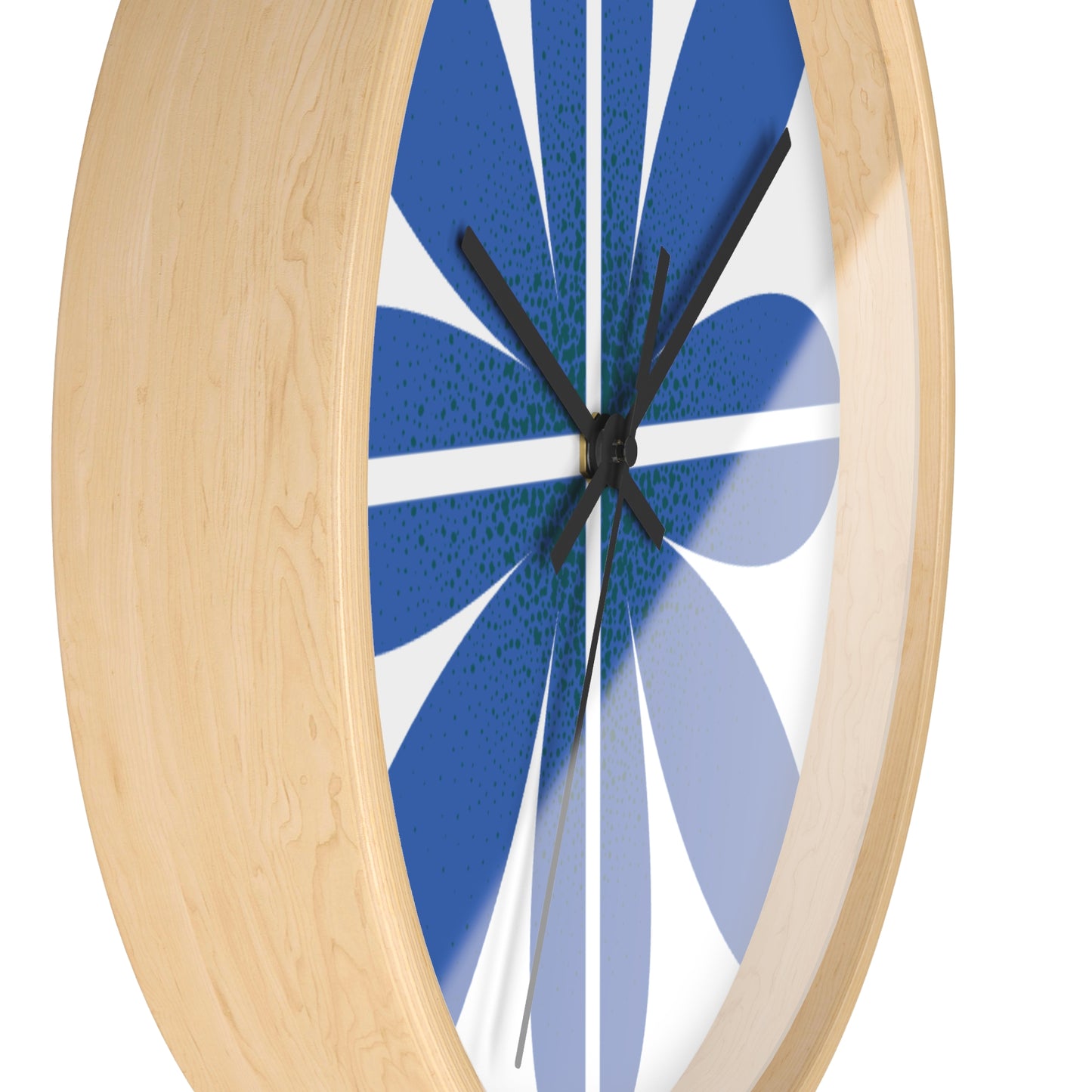Blue Retro Flower Wall Clock — Mid-Century Modern Floral Home Decor