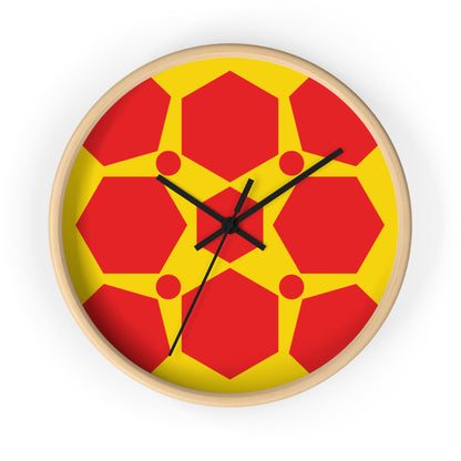Geometric Honeycomb Wall Clock — Bold Red & Yellow Modern Decor
