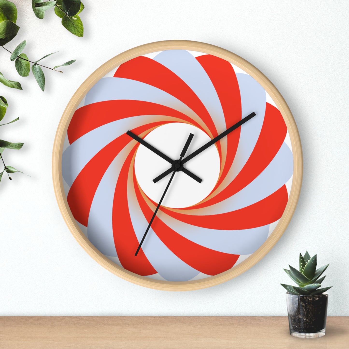 Swirl Peppermint Wall Clock — Retro Red & White Candy Spiral Timepiece