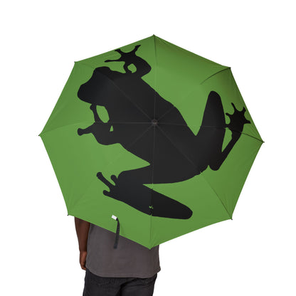 Frog Silhouette Foldable Umbrella — Compact Rain Umbrella with Bold Green Design