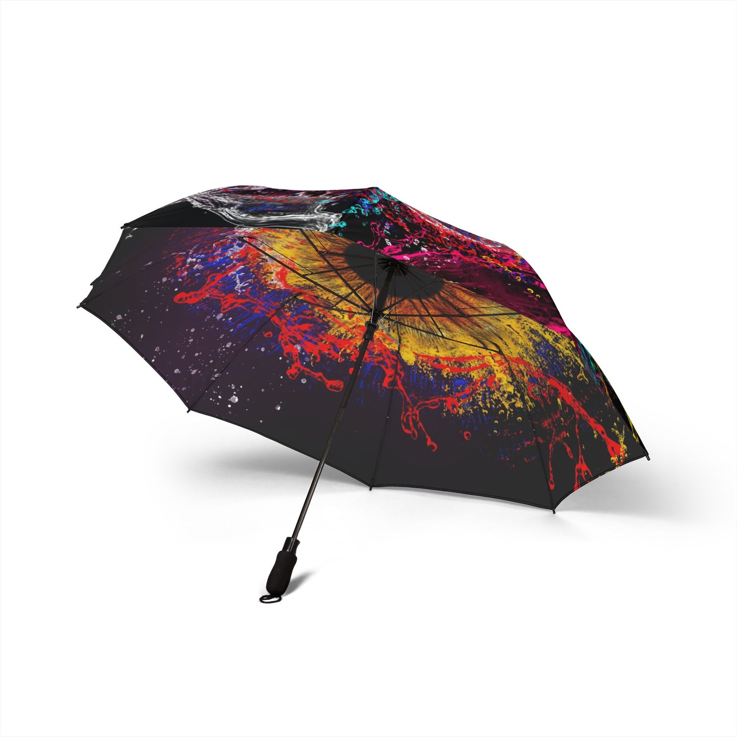 Foldable Umbrella — Colorful Eye Splash Print, Semi-Automatic Compact Rain Umbrella