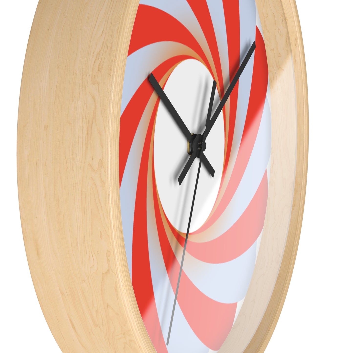 Swirl Peppermint Wall Clock — Retro Red & White Candy Spiral Timepiece