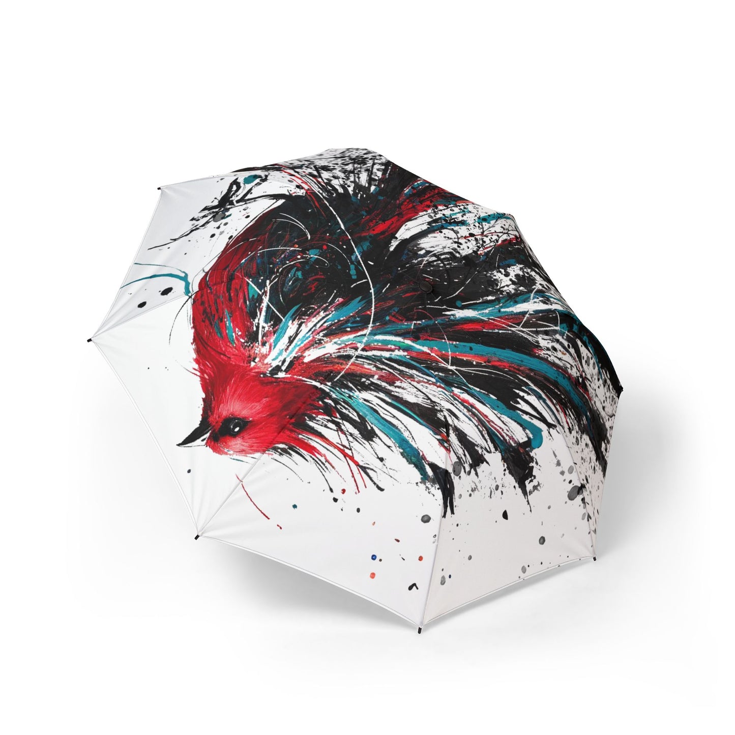 Foldable Umbrella — Red Splash Bird Art Pattern