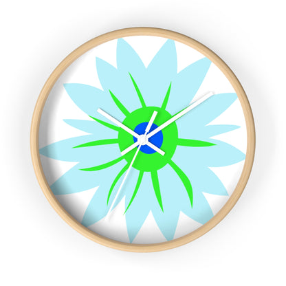Floral Burst Wall Clock — Blue & Green Modern Flower Design