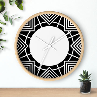 Geometric Black & White Wall Clock — Modern Art Deco Starburst Design