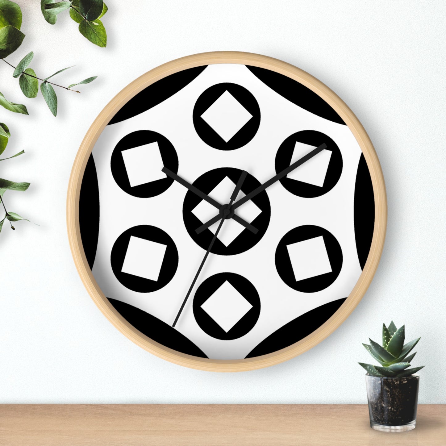 Modern Black & White Geometric Wall Clock — Minimalist Monochrome Home Decor