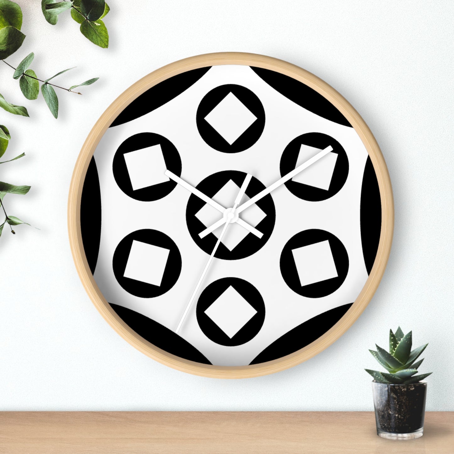 Modern Black & White Geometric Wall Clock — Minimalist Monochrome Home Decor