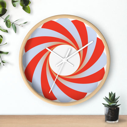 Swirl Peppermint Wall Clock — Retro Red & White Candy Spiral Timepiece