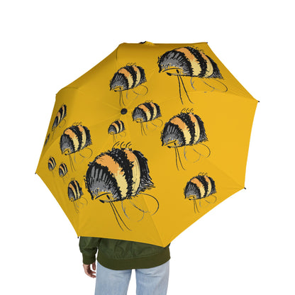 Bee Print Foldable Umbrella — Yellow Bumblebee Compact Travel Umbrella