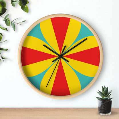 Retro Pinwheel Wall Clock — Bright Red, Yellow & Teal Modern Decor