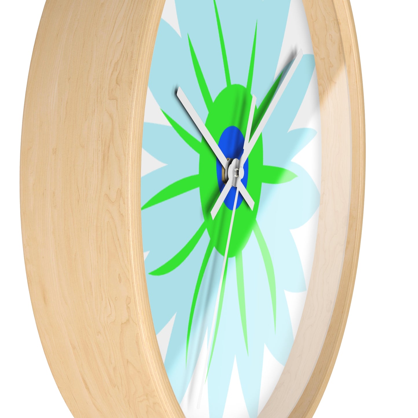 Floral Burst Wall Clock — Blue & Green Modern Flower Design