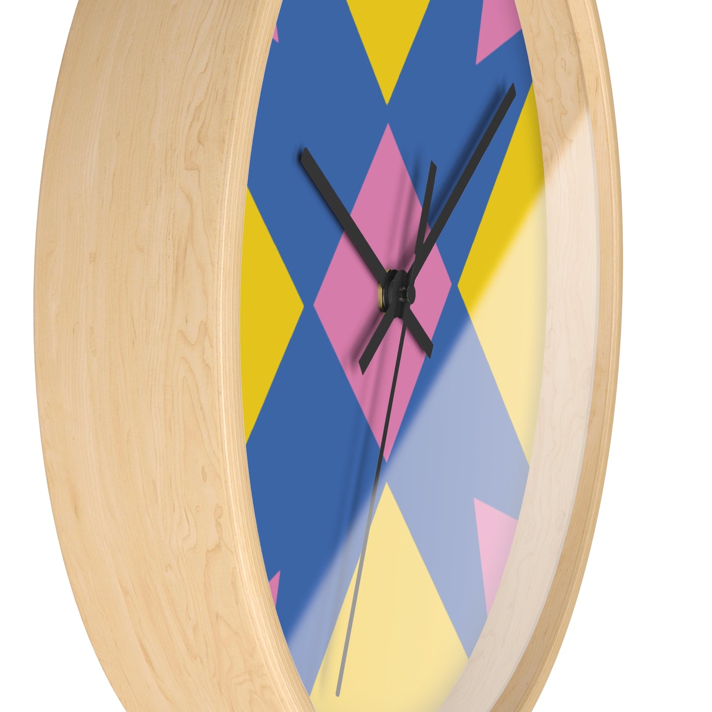 Geometric Pop Art Wall Clock — Bold Yellow, Blue & Pink Modern Decor