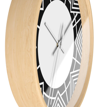 Geometric Black & White Wall Clock — Modern Art Deco Starburst Design