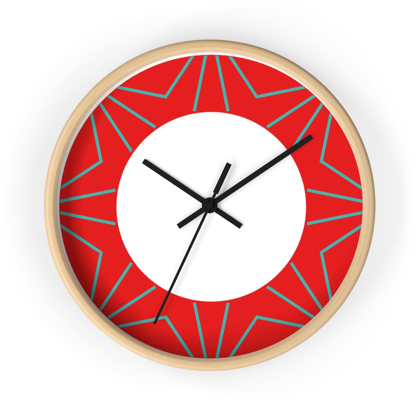 Geometric Red Starburst Wall Clock — Modern Decorative Home Clock