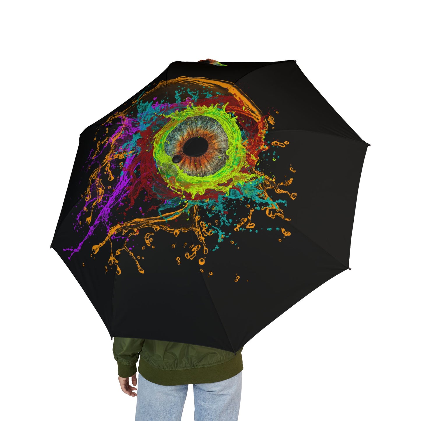 Foldable Umbrella - Neon Splash Eye Design | Compact Semi-Automatic Rain Umbrella