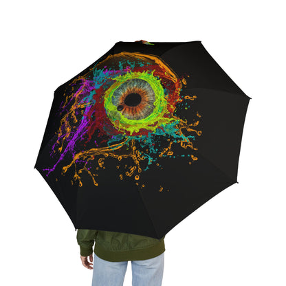 Foldable Umbrella - Neon Splash Eye Design | Compact Semi-Automatic Rain Umbrella