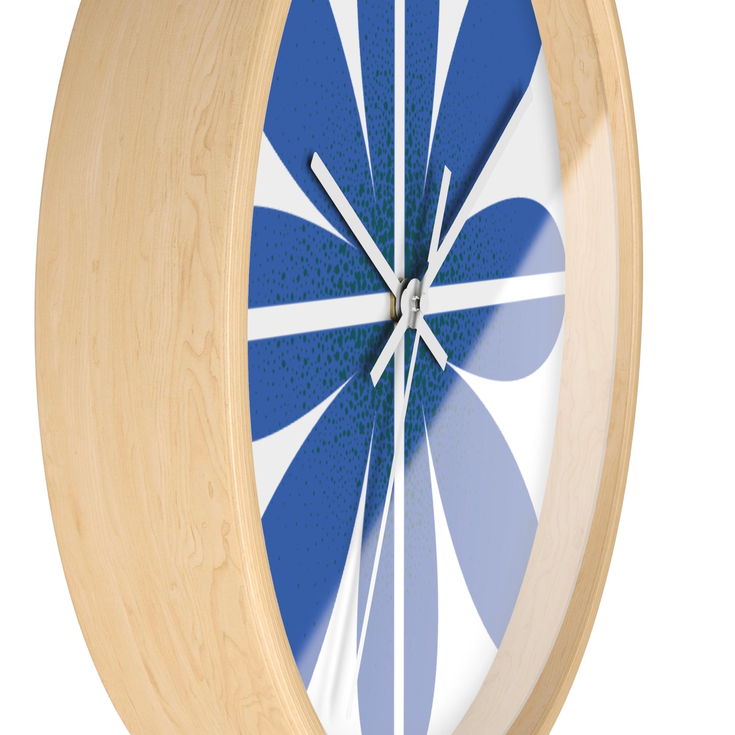 Blue Retro Flower Wall Clock — Mid-Century Modern Floral Home Decor