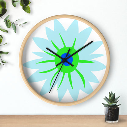 Floral Burst Wall Clock — Blue & Green Modern Flower Design