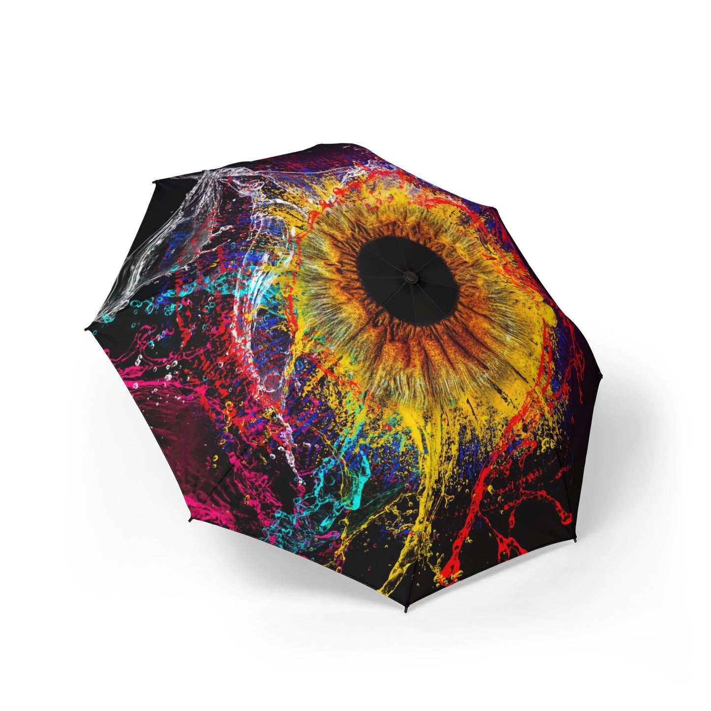 Foldable Umbrella — Colorful Eye Splash Print, Semi-Automatic Compact Rain Umbrella