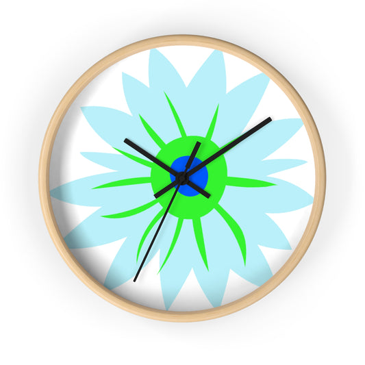 Floral Burst Wall Clock — Blue & Green Modern Flower Design