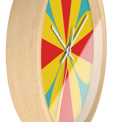 Retro Pinwheel Wall Clock — Bright Red, Yellow & Teal Modern Decor