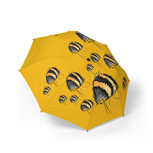 Bee Print Foldable Umbrella — Yellow Bumblebee Compact Travel Umbrella