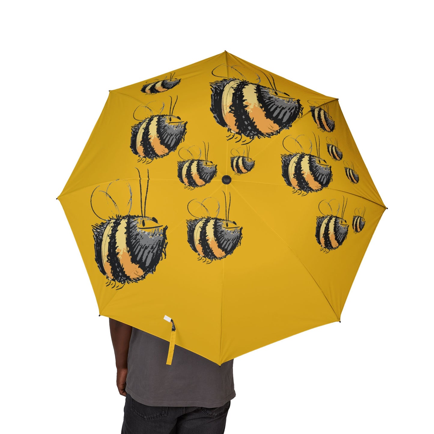 Bee Print Foldable Umbrella — Yellow Bumblebee Compact Travel Umbrella