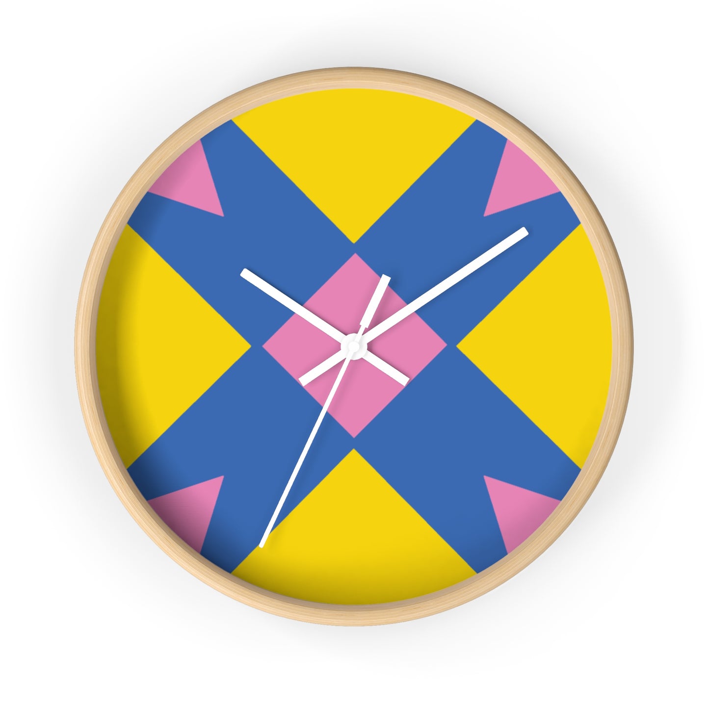 Geometric Pop Art Wall Clock — Bold Yellow, Blue & Pink Modern Decor