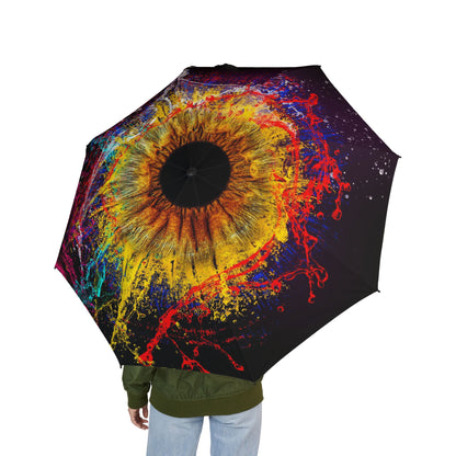 Foldable Umbrella — Colorful Eye Splash Print, Semi-Automatic Compact Rain Umbrella