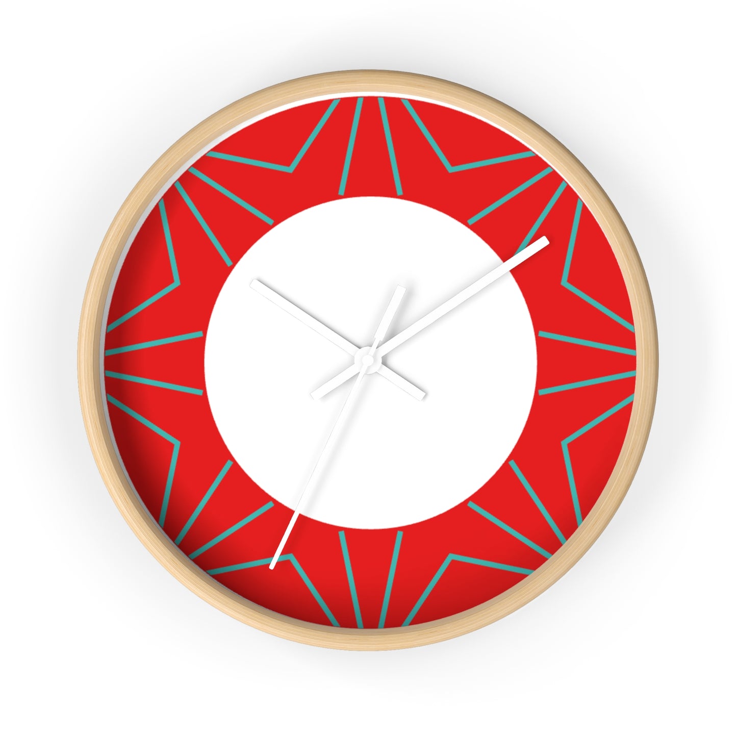 Geometric Red Starburst Wall Clock — Modern Decorative Home Clock