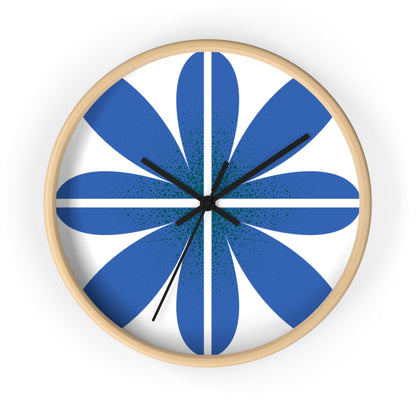 Blue Retro Flower Wall Clock — Mid-Century Modern Floral Home Decor