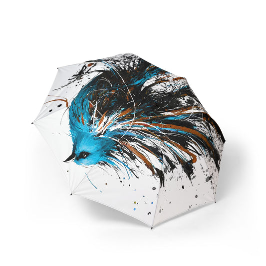 Foldable Umbrella - Blue Feathered Bird Splash Art, Semi-Automatic Travel Umbrella