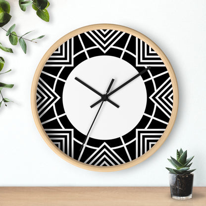 Geometric Black & White Wall Clock — Modern Art Deco Starburst Design