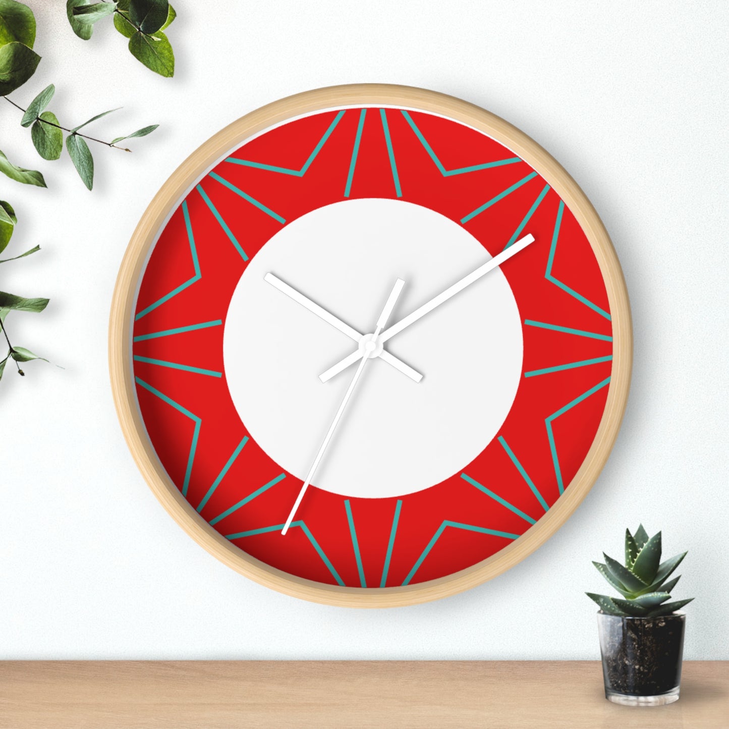 Geometric Red Starburst Wall Clock — Modern Decorative Home Clock