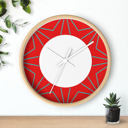 Geometric Red Starburst Wall Clock — Modern Decorative Home Clock