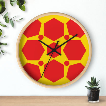 Geometric Honeycomb Wall Clock — Bold Red & Yellow Modern Decor