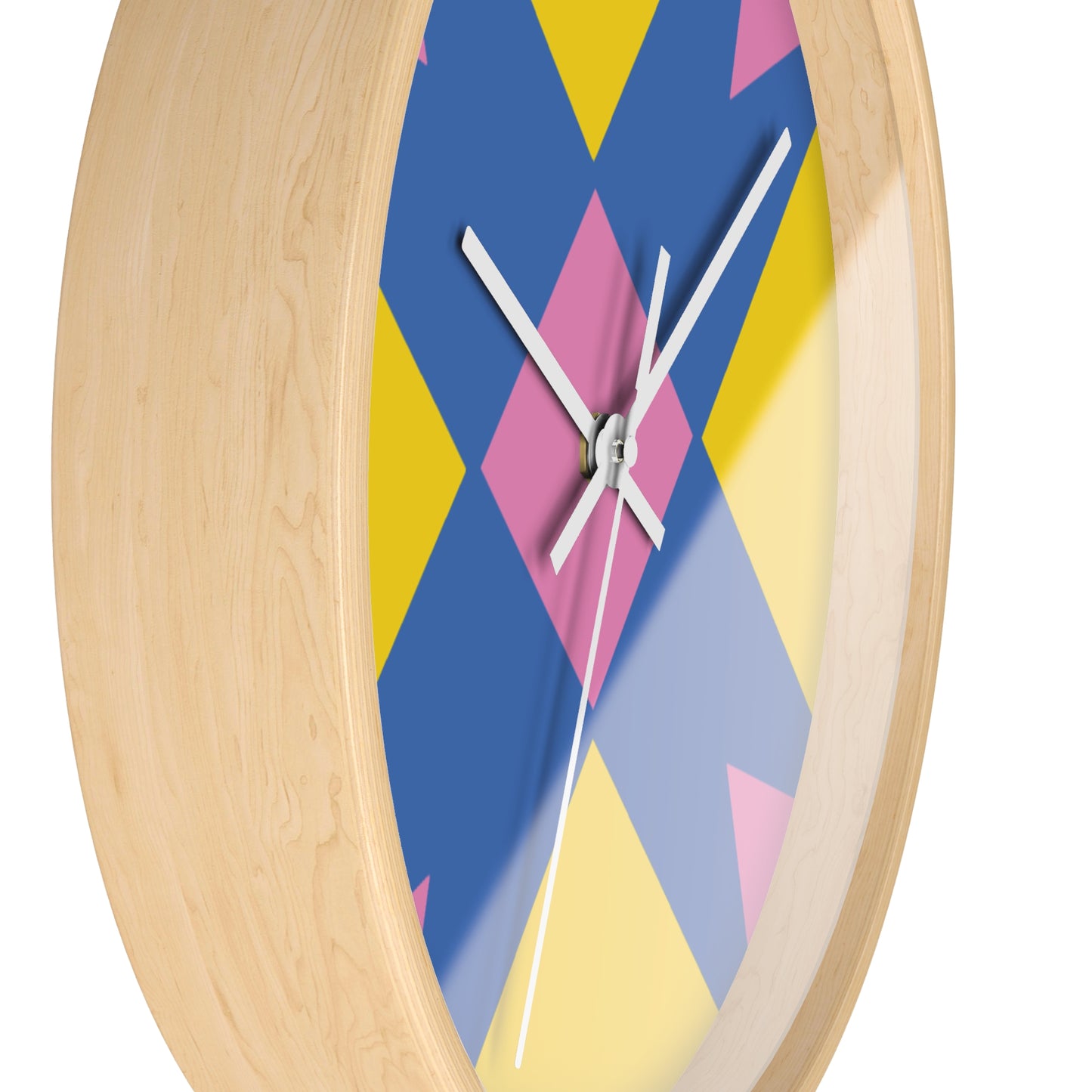 Geometric Pop Art Wall Clock — Bold Yellow, Blue & Pink Modern Decor