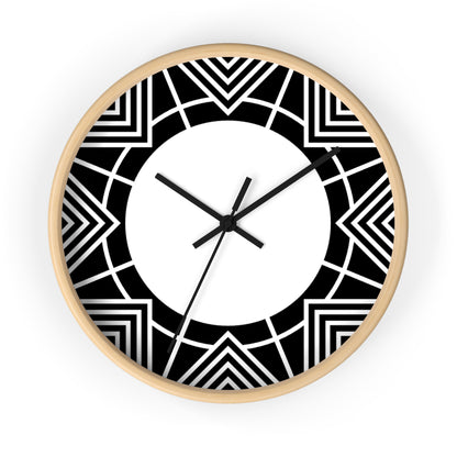 Geometric Black & White Wall Clock — Modern Art Deco Starburst Design
