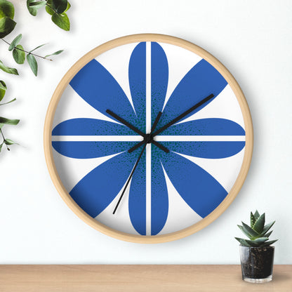 Blue Retro Flower Wall Clock — Mid-Century Modern Floral Home Decor